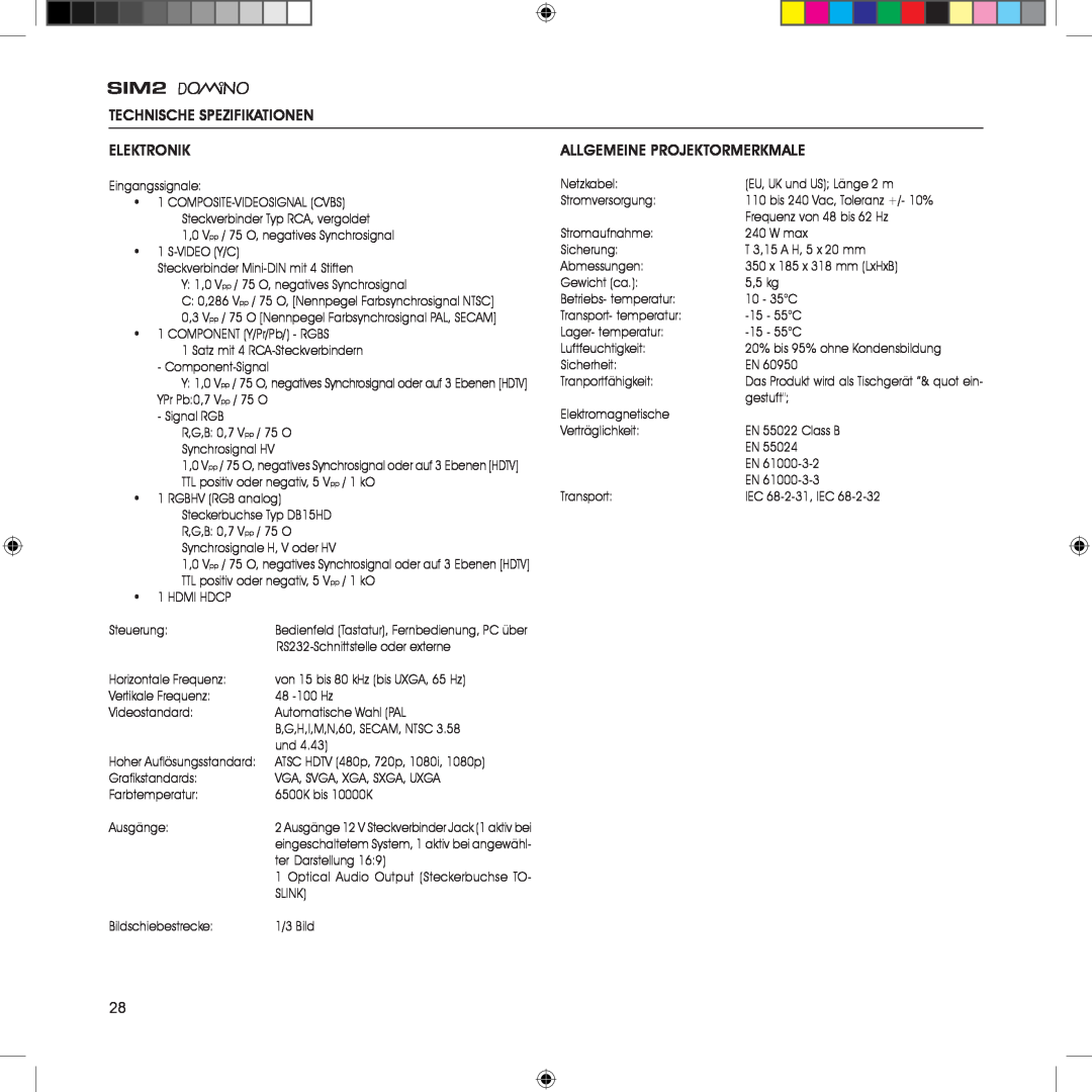 Sim2 Multimedia HT380 manual Technische Spezifikationen, Elektronik, Hoher Auflösungsstandard 
