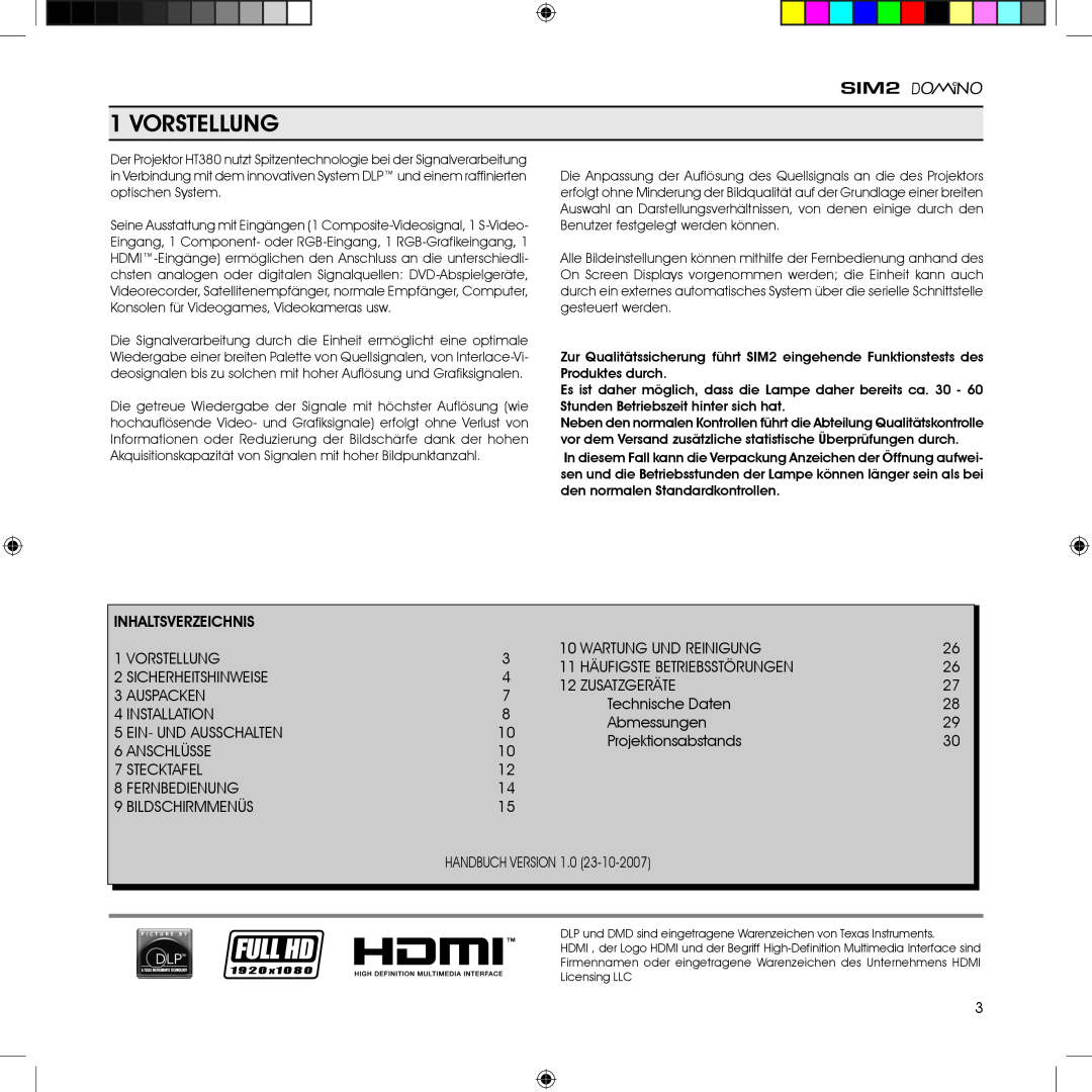Sim2 Multimedia HT380 manual Vorstellung, Full Hd 