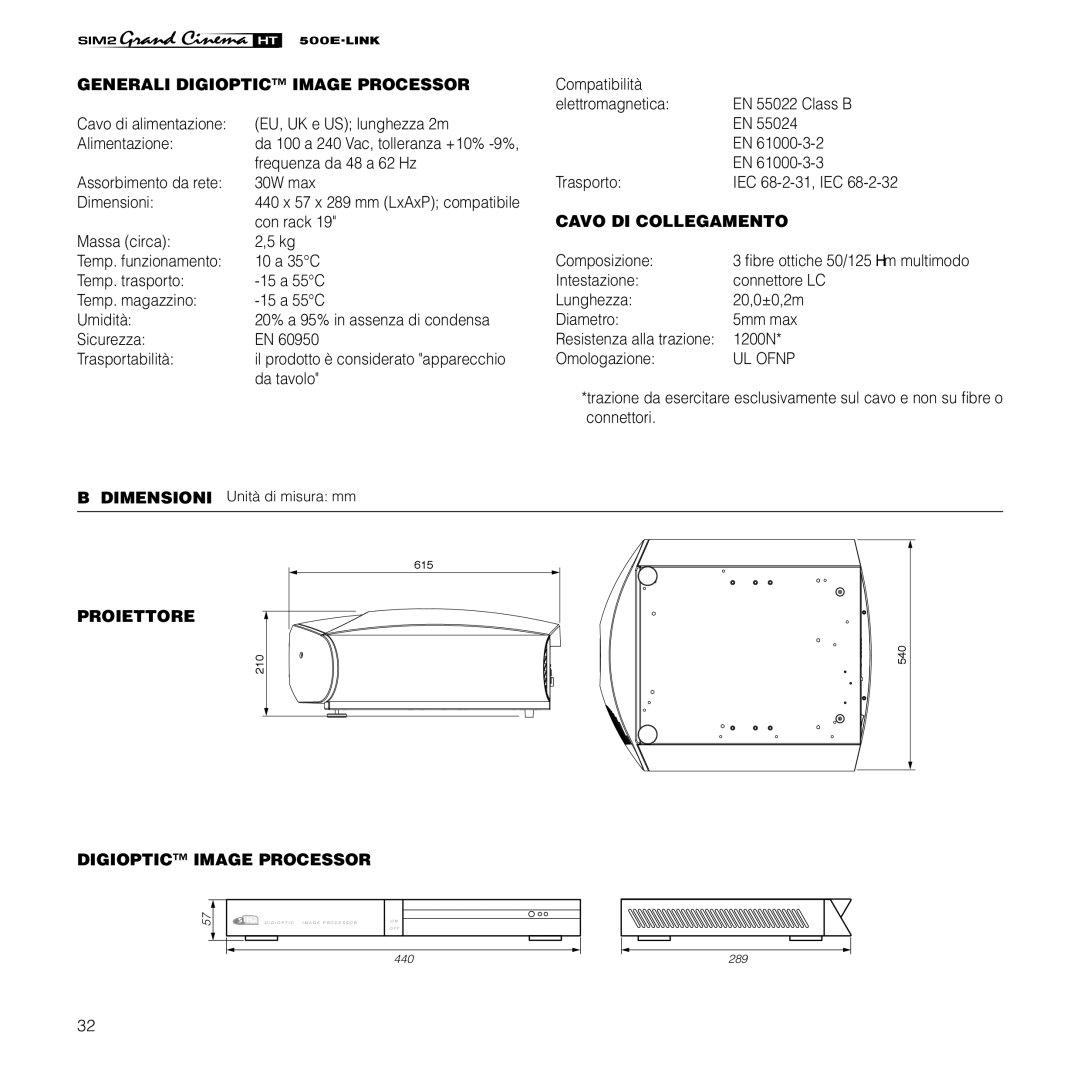 Sim2 Multimedia HT500 E-LINK manual Generali Digioptic Image Processor, Cavo DI Collegamento 