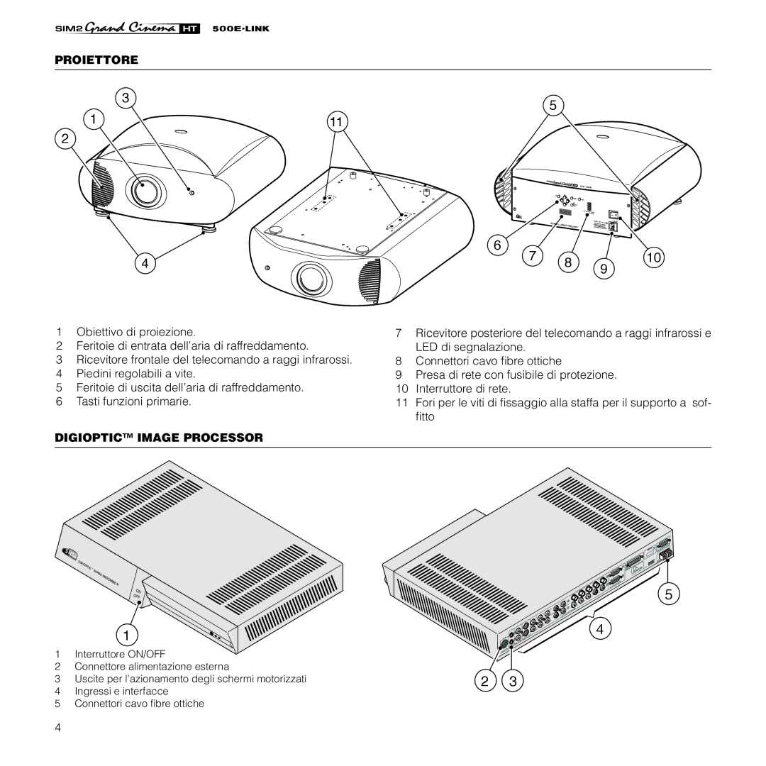 Sim2 Multimedia HT500 E-LINK manual Proiettore, Digioptic Image Processor 