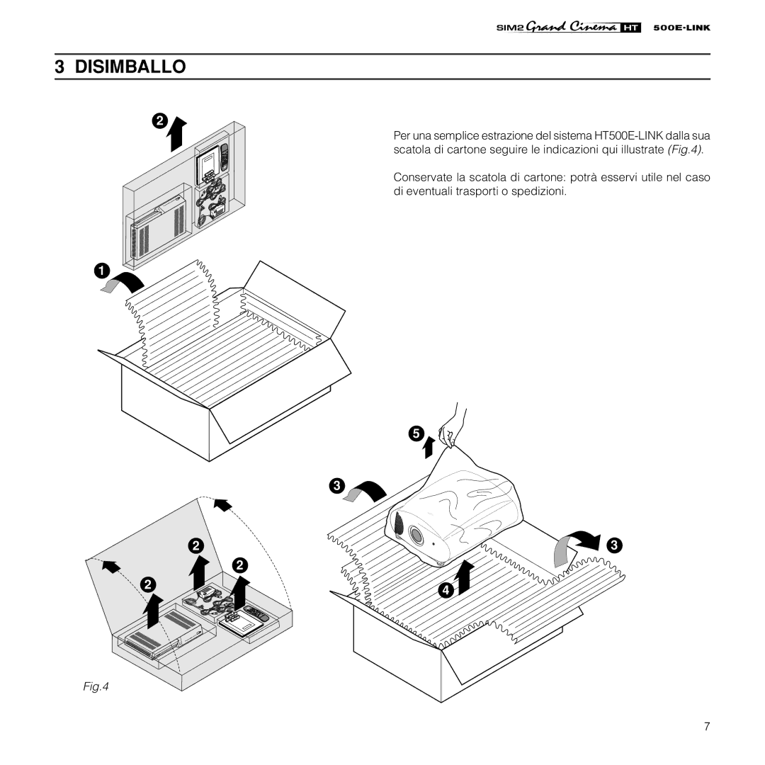 Sim2 Multimedia HT500 E-LINK manual Disimballo 