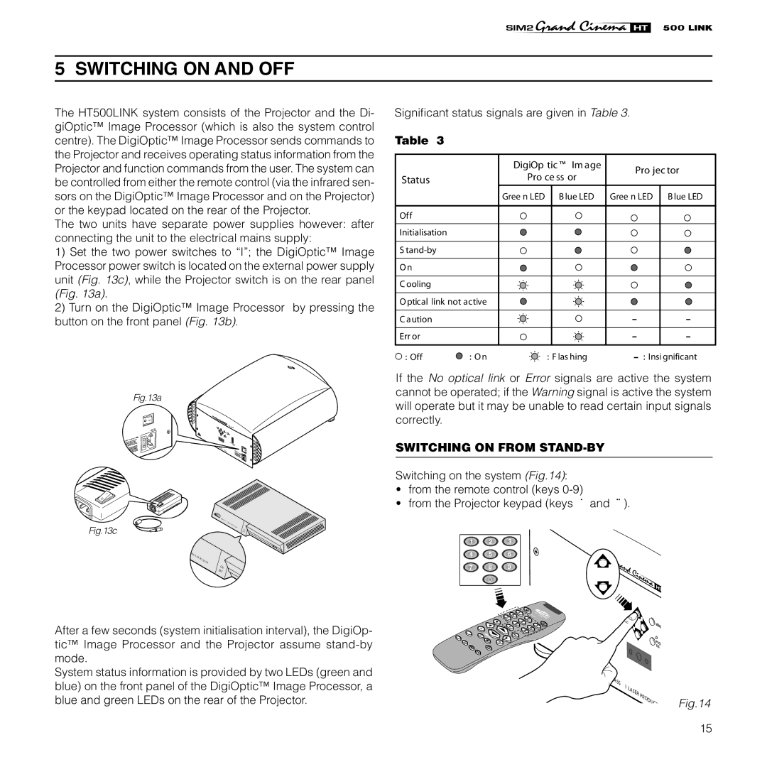 Sim2 Multimedia HT500 LINK installation manual Switching on and OFF, Switching on from STAND-BY 