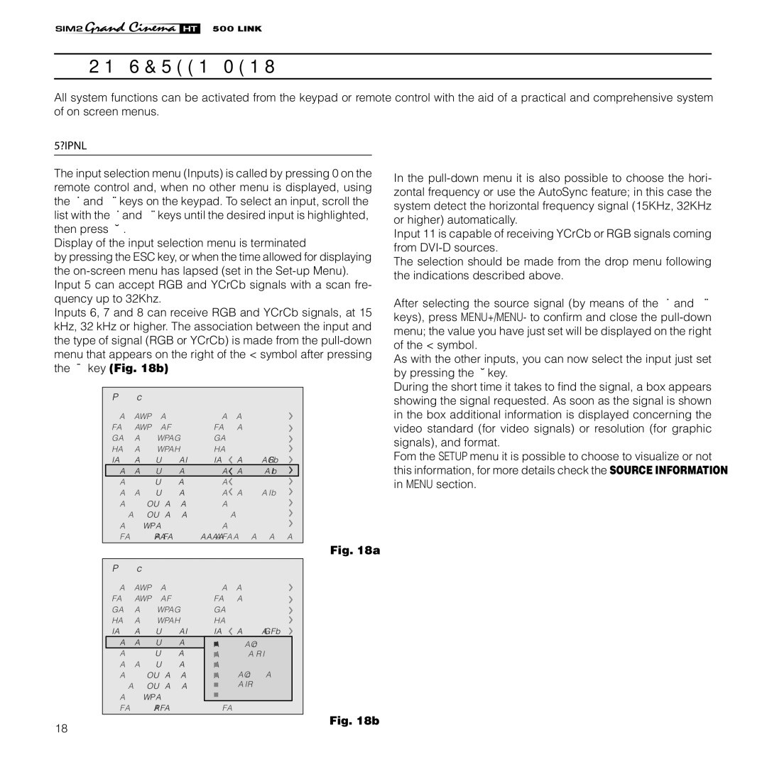 Sim2 Multimedia HT500 LINK installation manual On Screen Menu, Inputs 