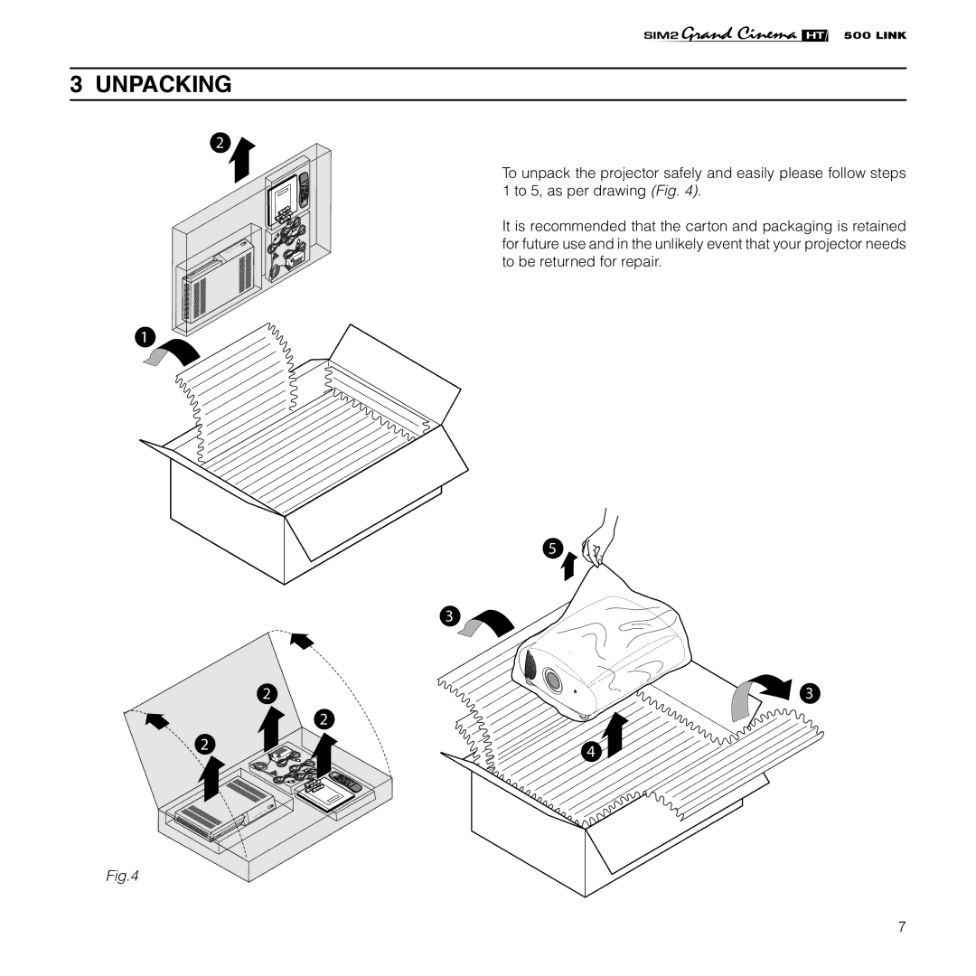 Sim2 Multimedia HT500 LINK installation manual Unpacking 