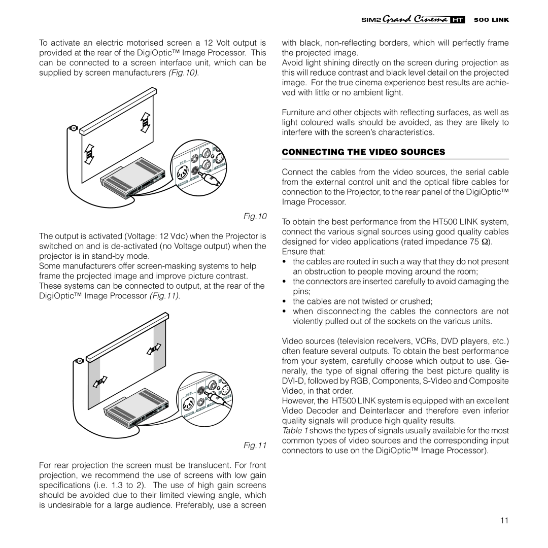 Sim2 Multimedia HT500 LINK installation manual Connecting The Video Sources 