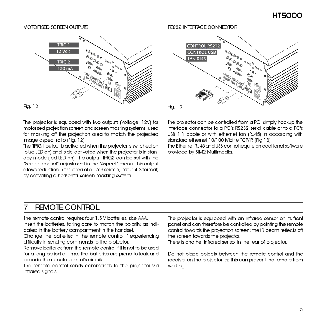 Sim2 Multimedia HT5000 installation manual Remote Control 