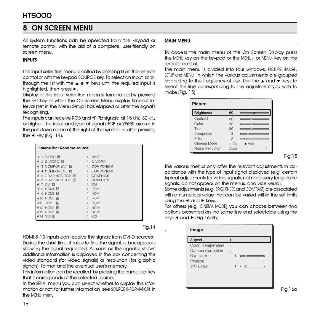 Sim2 Multimedia HT5000 installation manual On Screen Menu, Inputs, Main Menu 