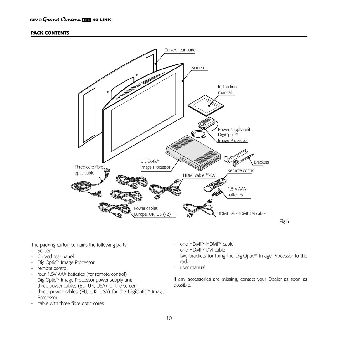 Sim2 Multimedia HTL40 installation manual Pack Contents 