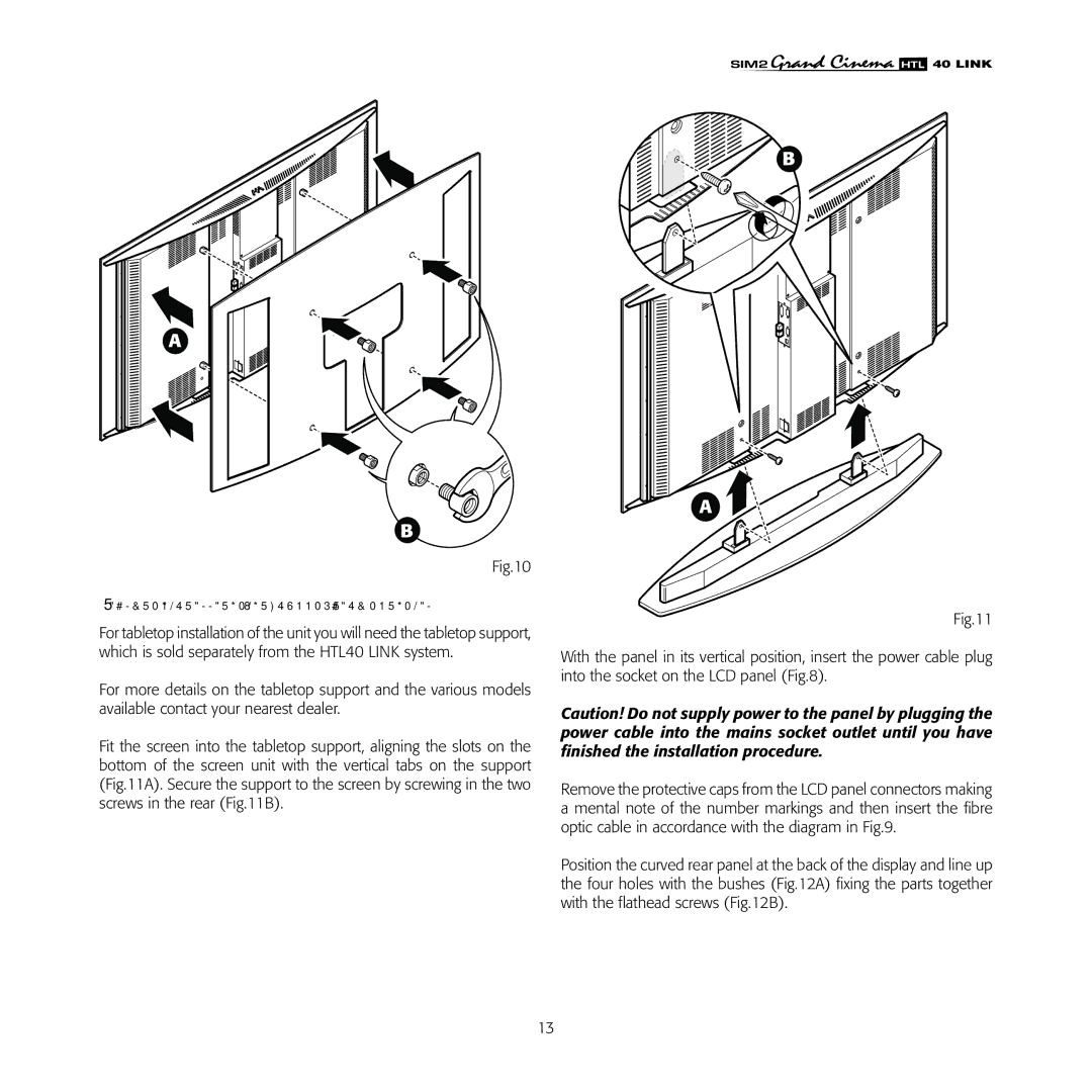 Sim2 Multimedia HTL40 installation manual Tabletop Installation with Support Base Optional 