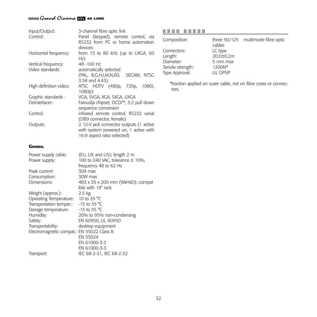 Sim2 Multimedia HTL40 installation manual VGA, SVGA, XGA, SXGA, Uxga, Link cable 