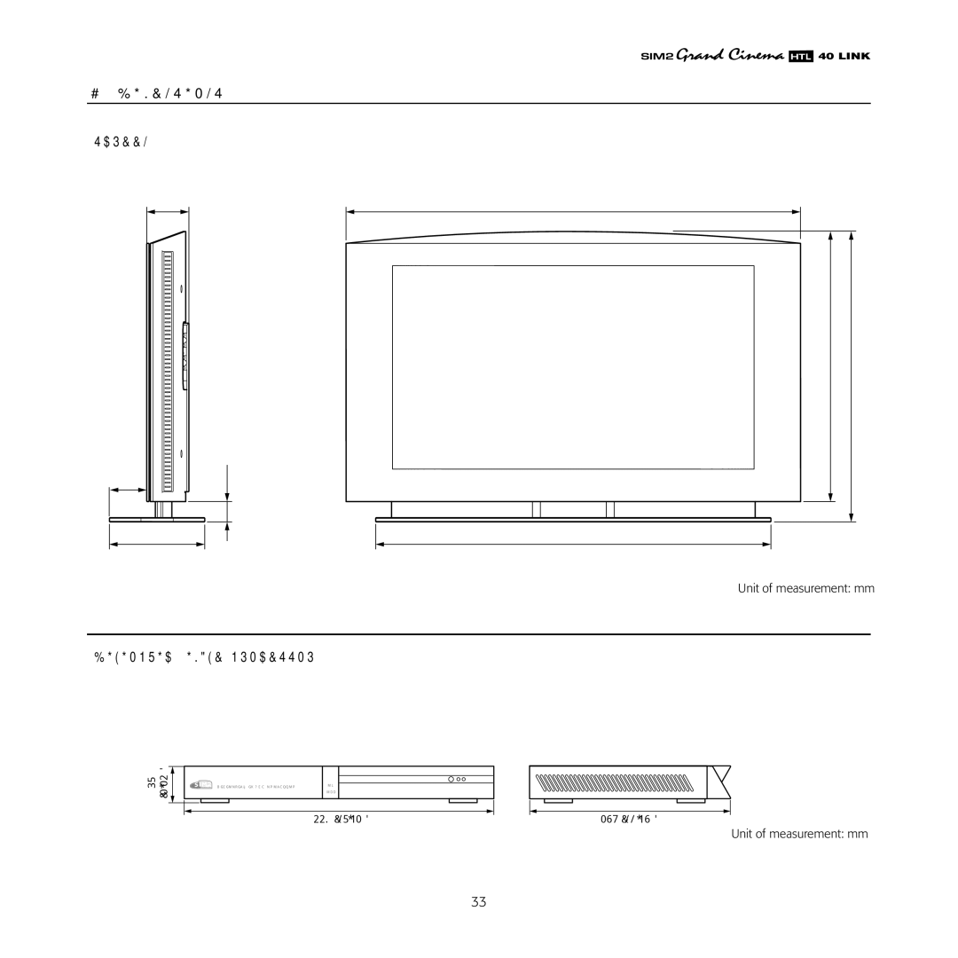 Sim2 Multimedia HTL40 installation manual Dimensions Screen, Digioptic Image Processor 