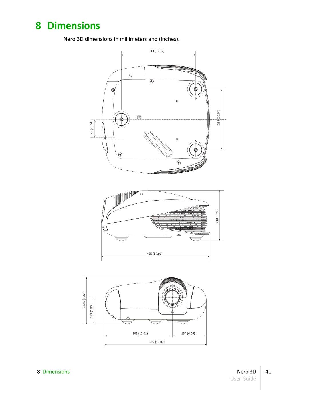 Sim2 Multimedia NERO 3D HB, NERO 3D-1, NERO 3D-2 manual Dimensions 