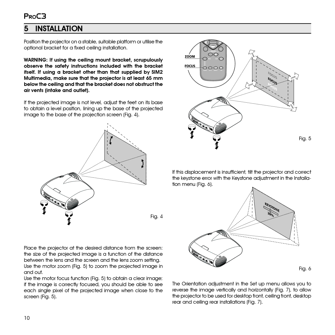 Sim2 Multimedia ProC3 installation manual Installation, Focus 