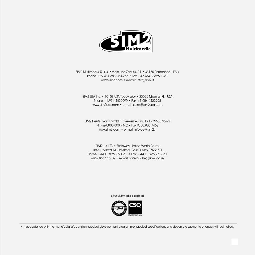 Sim2 Multimedia ProC3 installation manual 