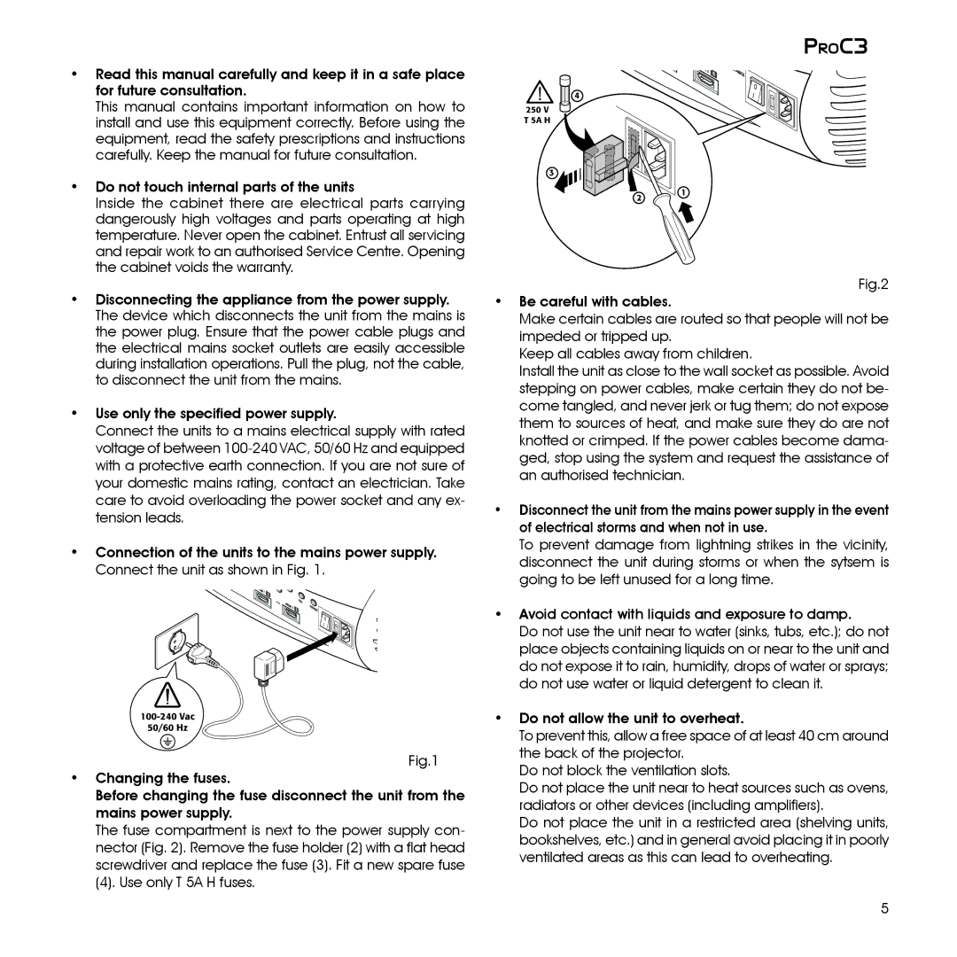 Sim2 Multimedia ProC3 installation manual Use only T 5A H fuses 