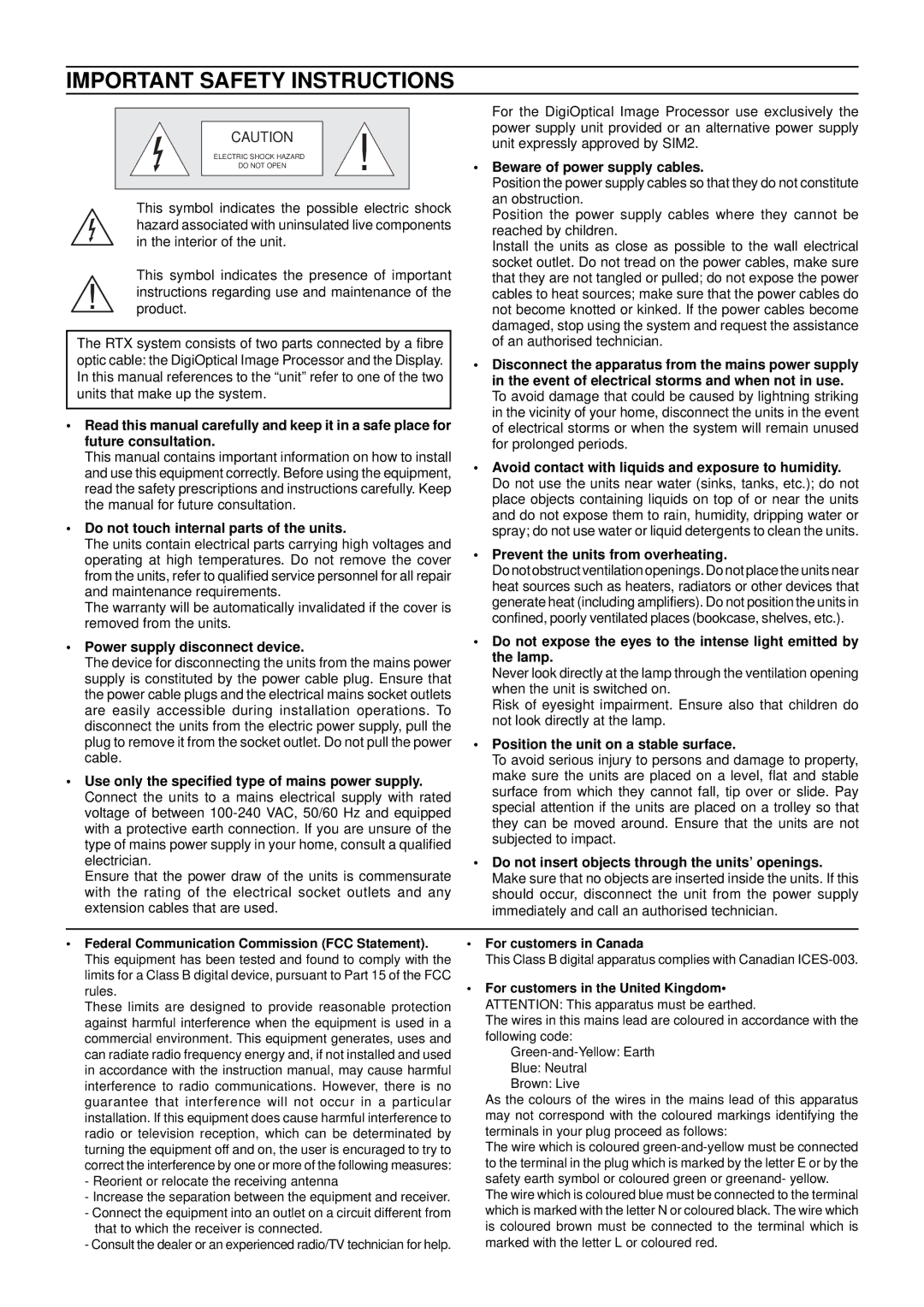 Sim2 Multimedia RTX55 installation manual Important Safety Instructions 