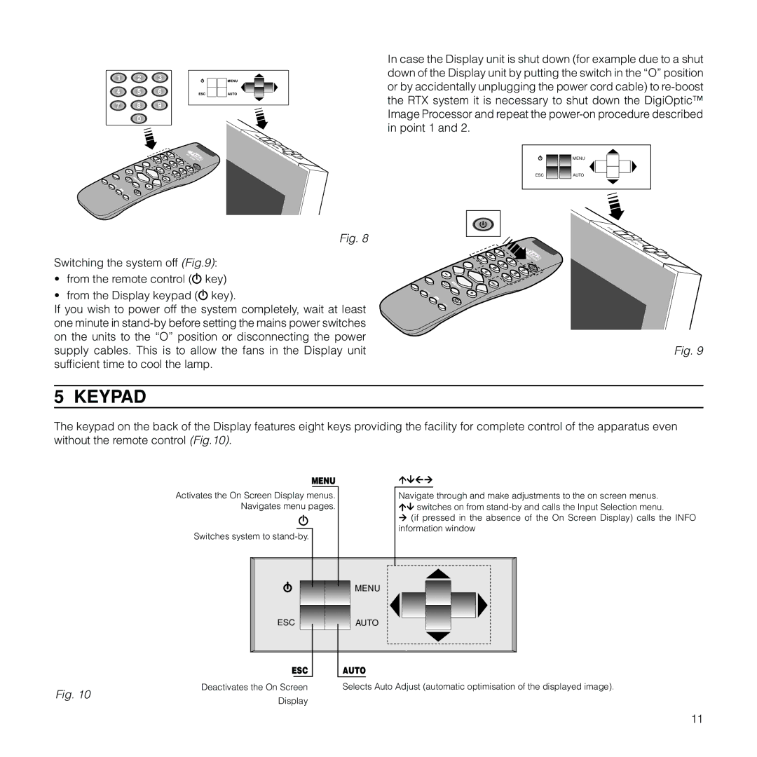 Sim2 Multimedia RTX55H installation manual Keypad, ESC Auto 