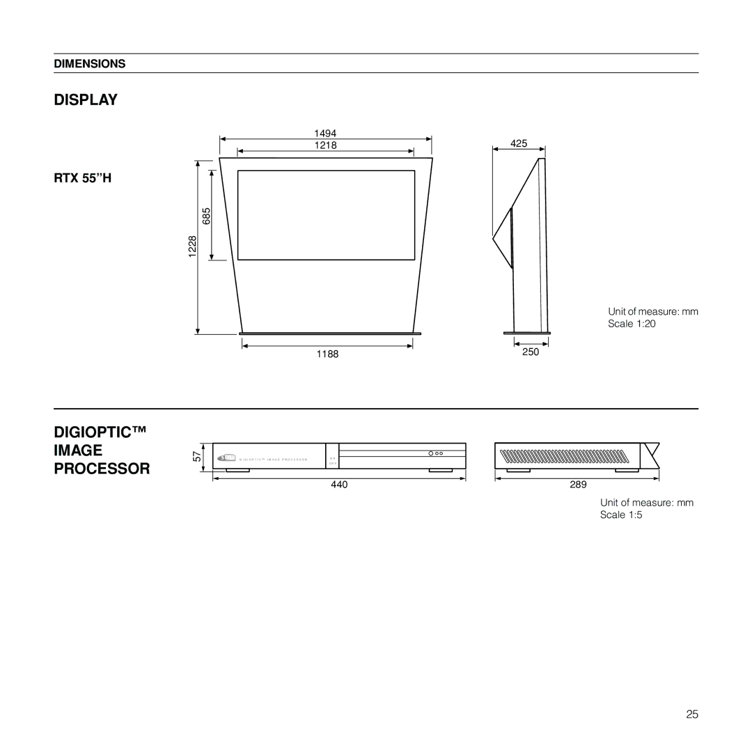 Sim2 Multimedia RTX55H installation manual Dimensions 