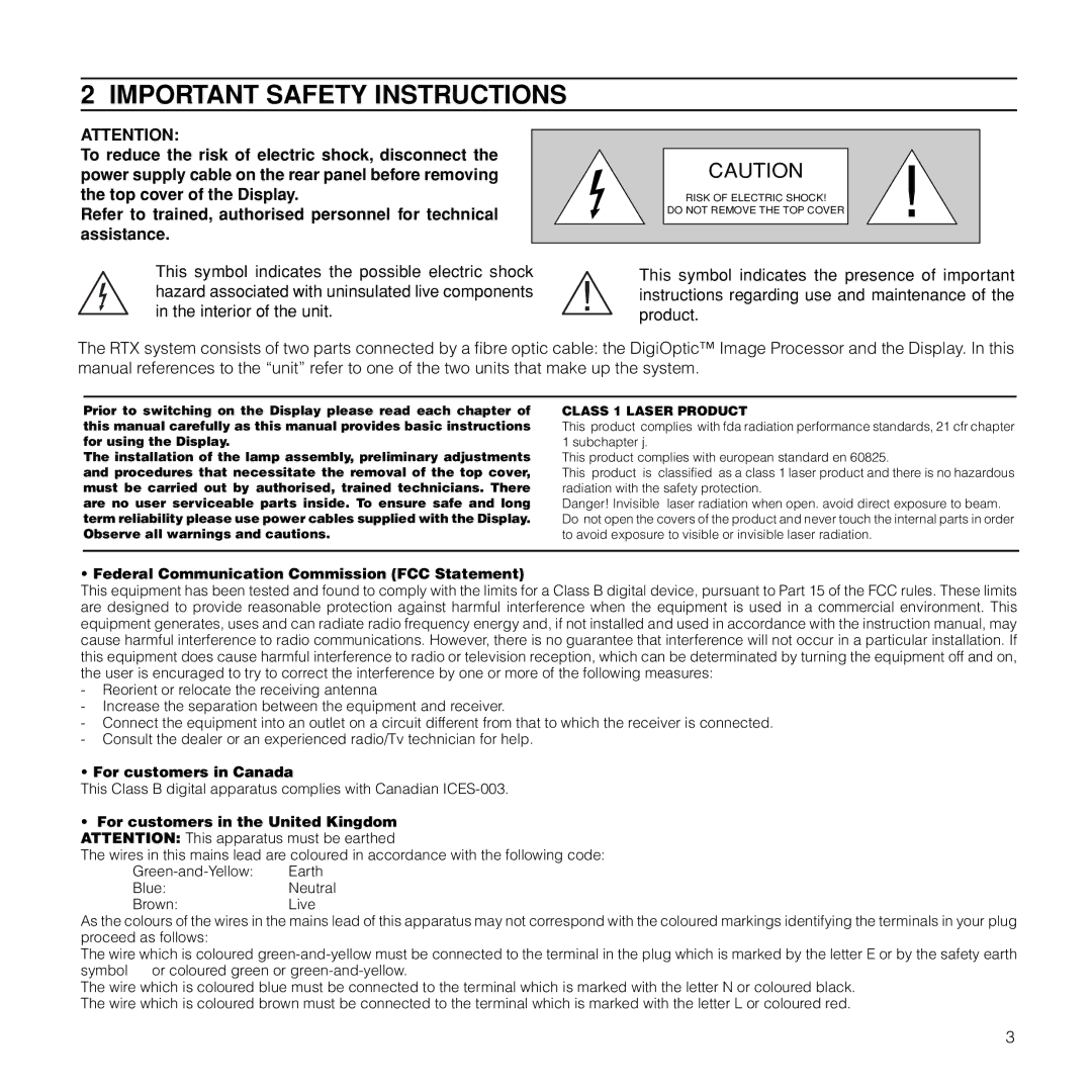 Sim2 Multimedia RTX55H installation manual Important Safety Instructions, Class 1 Laser Product 