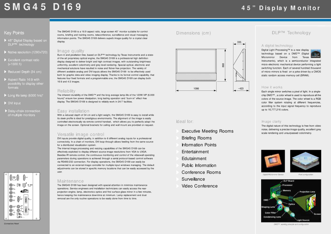 Sim2 Multimedia SMG45 D169 Image quality, Reliability, Easy installation, DLP Technology, Maintenance 