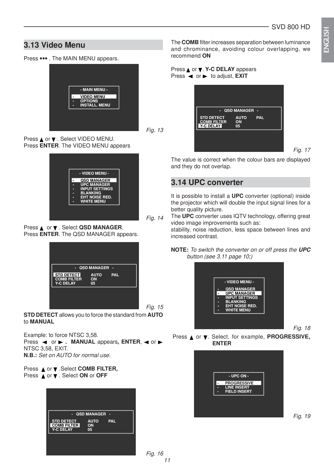 Sim2 Multimedia SVD 800 HD installation manual Video Menu, UPC converter, Enter 