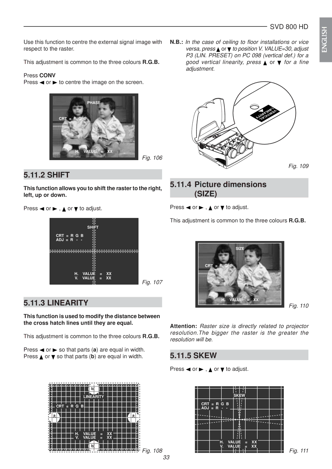 Sim2 Multimedia SVD 800 HD installation manual Shift, Linearity, Picture dimensions Size 