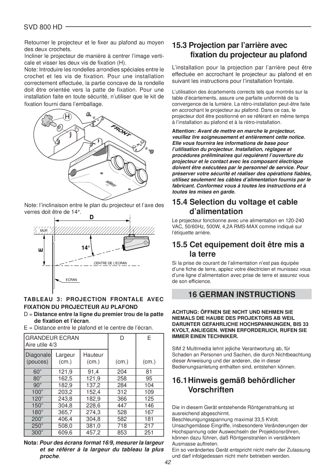 Sim2 Multimedia SVD 800 HD Selection du voltage et cable d’alimentation, Cet equipement doit être mis a la terre 