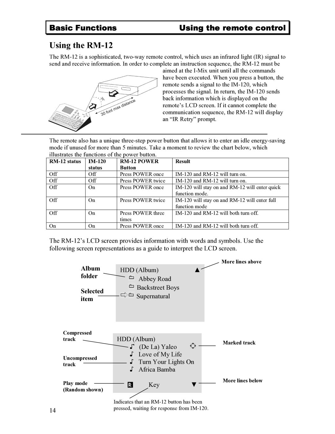 Sima Products 120 user manual Using the RM-12, Folder Abbey Road Selected Backstreet Boys Supernatural 