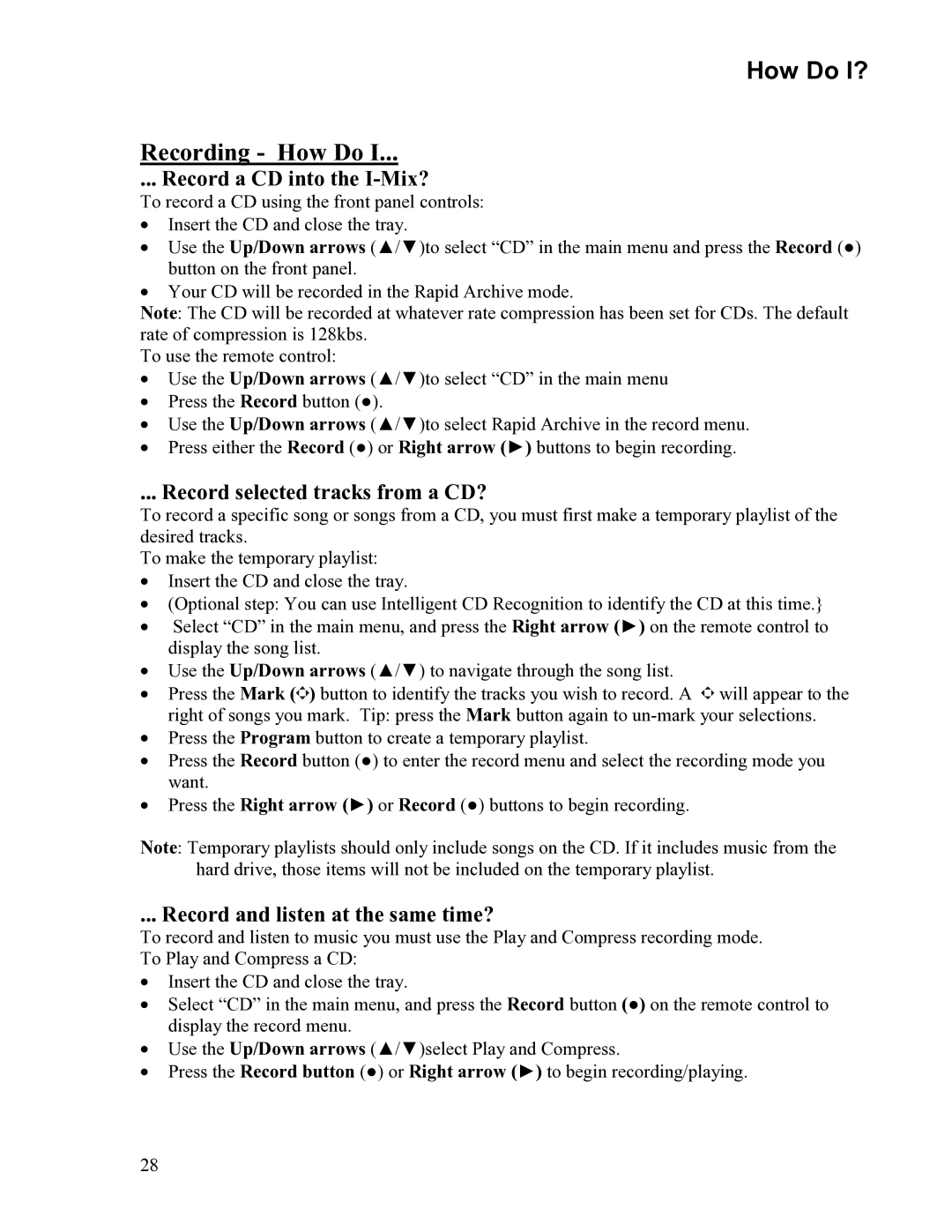 Sima Products 120 user manual Recording How Do, Record a CD into the I-Mix?, Record selected tracks from a CD? 