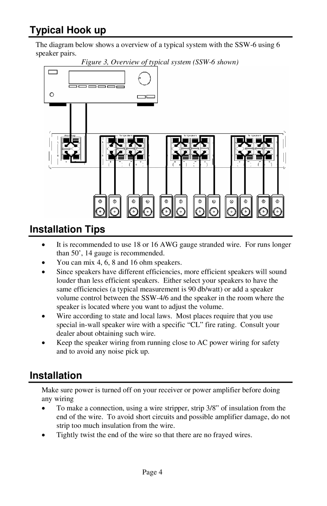 Sima Products SSW-6, SSW-4 user manual Typical Hook up, Installation Tips 