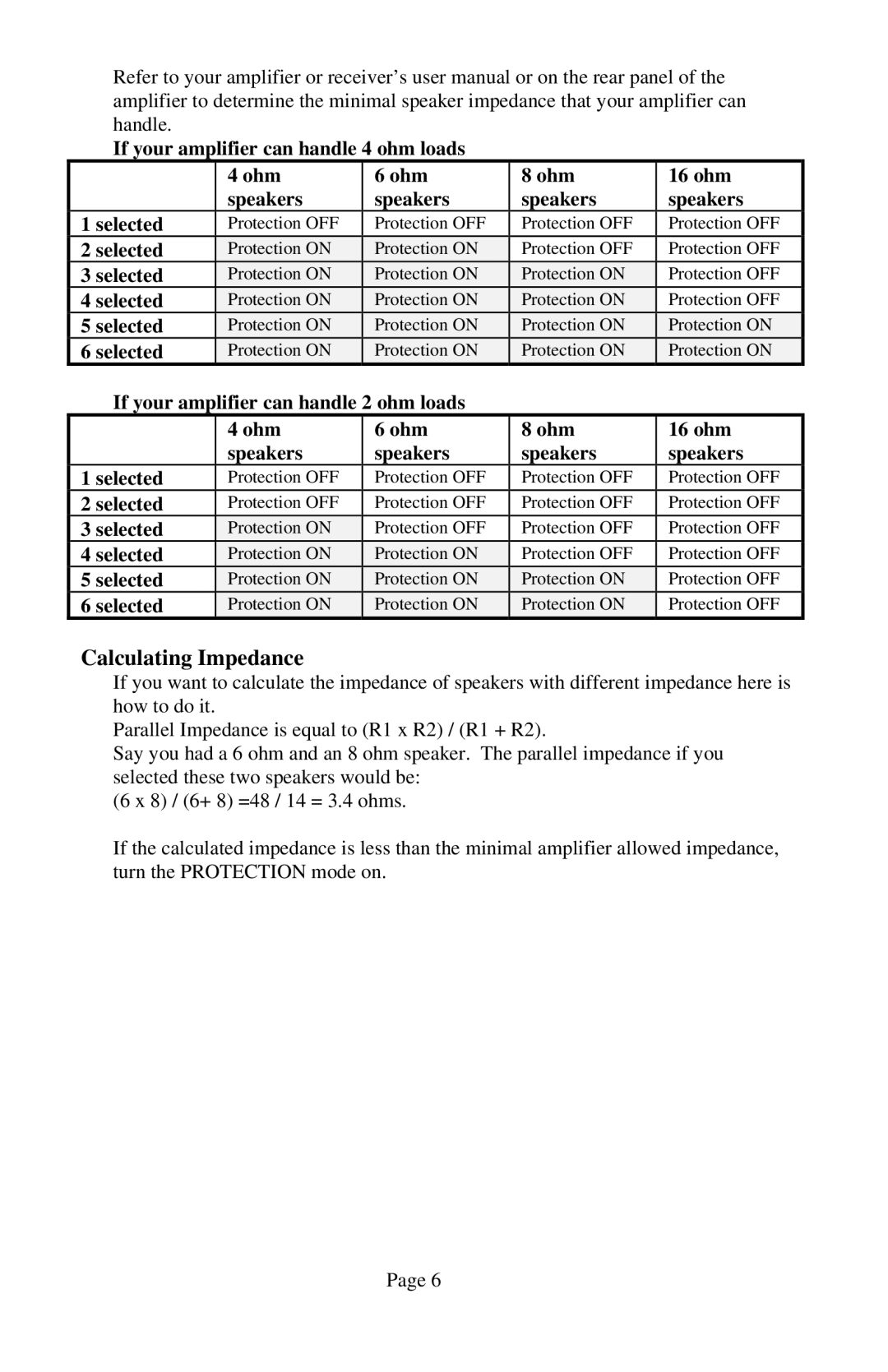 Sima Products SSW-6, SSW-4 user manual Calculating Impedance, Selected 