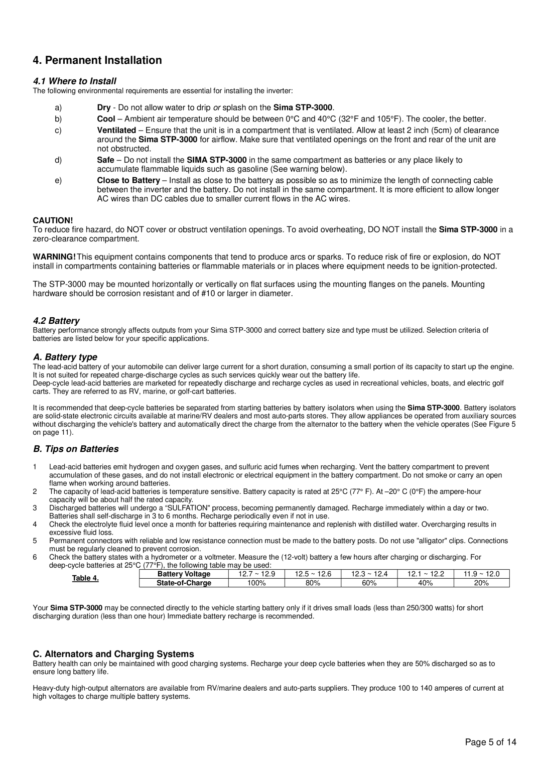 Sima Products STP-3000 owner manual Permanent Installation, Where to Install, Battery type, Tips on Batteries 