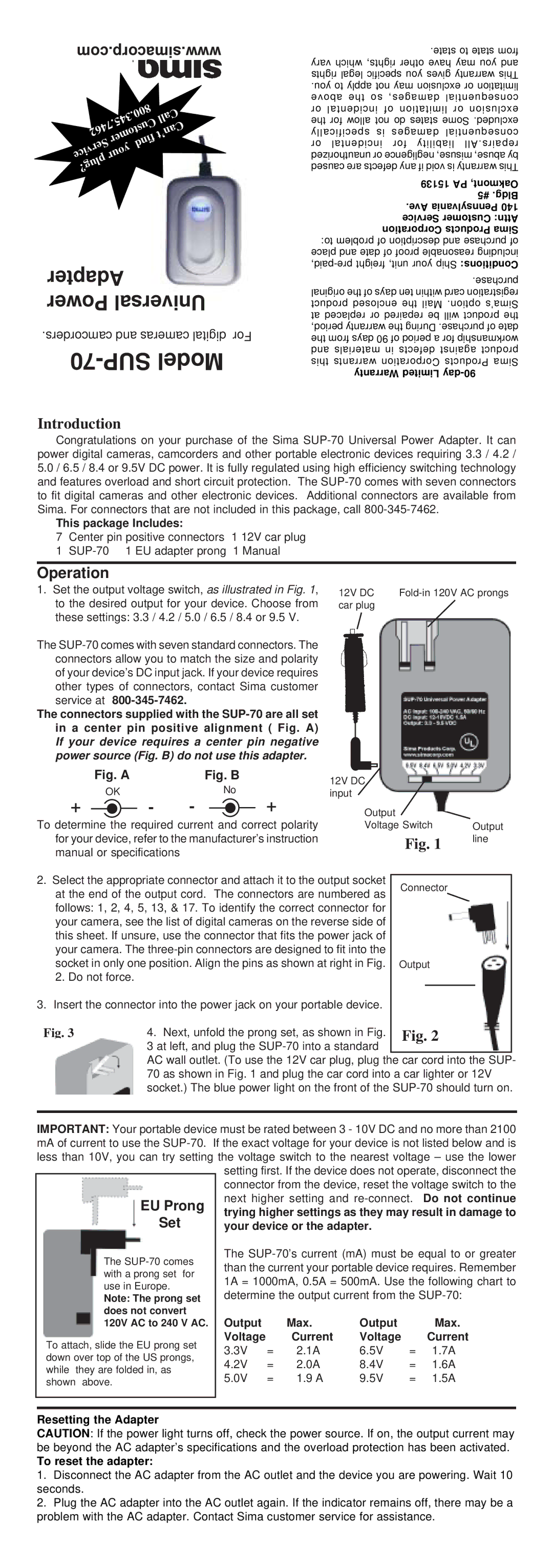 Sima Products SUP-70 instruction manual Com.simacorp.www, Operation 