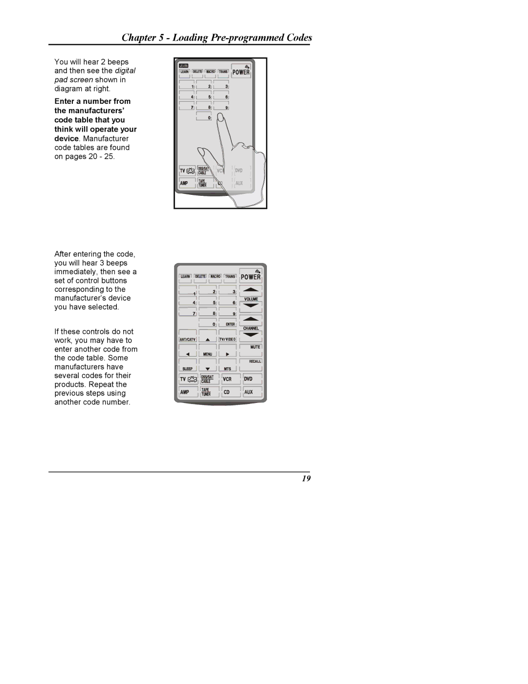 Sima Products SUR-20 user manual Loading Pre-programmed Codes 