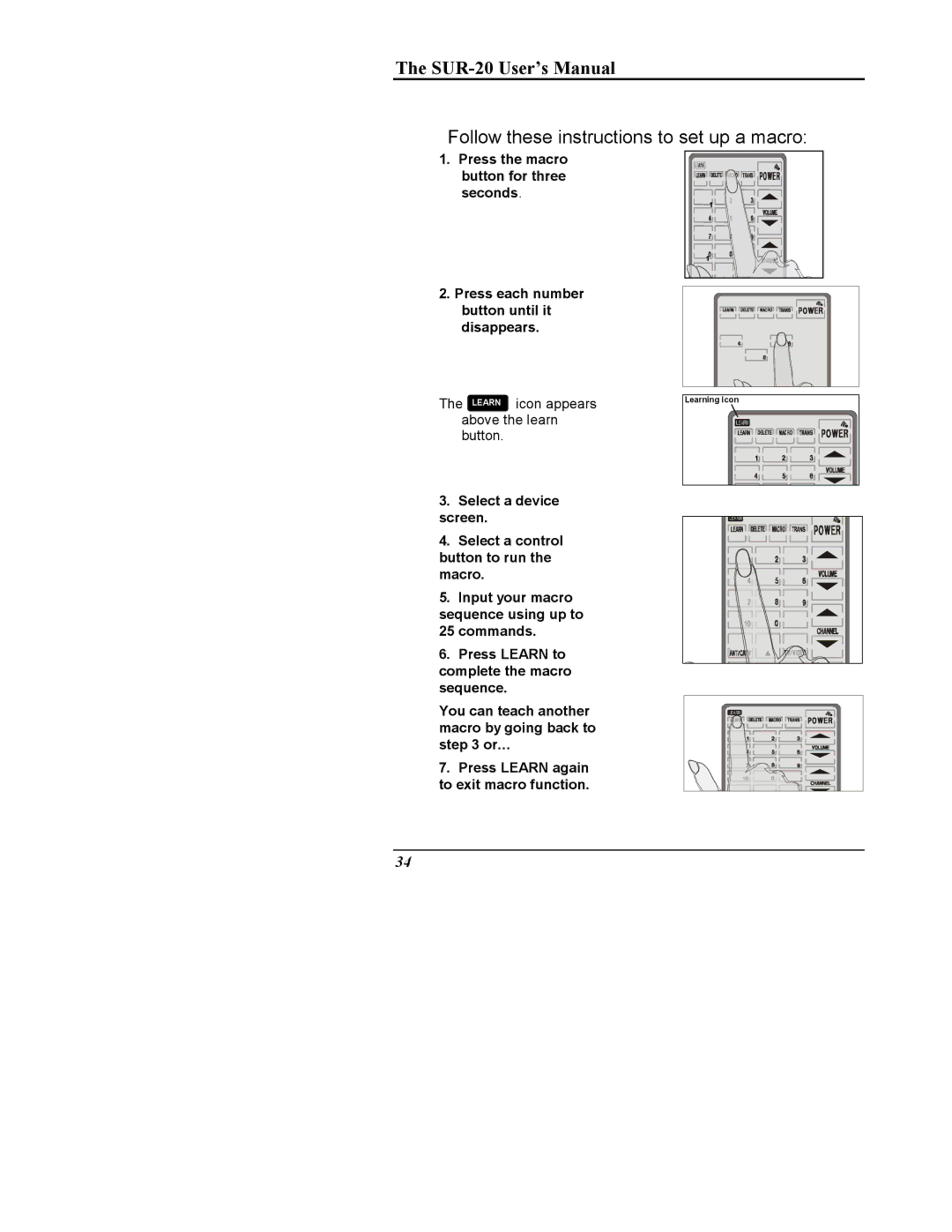 Sima Products SUR-20 user manual Follow these instructions to set up a macro 