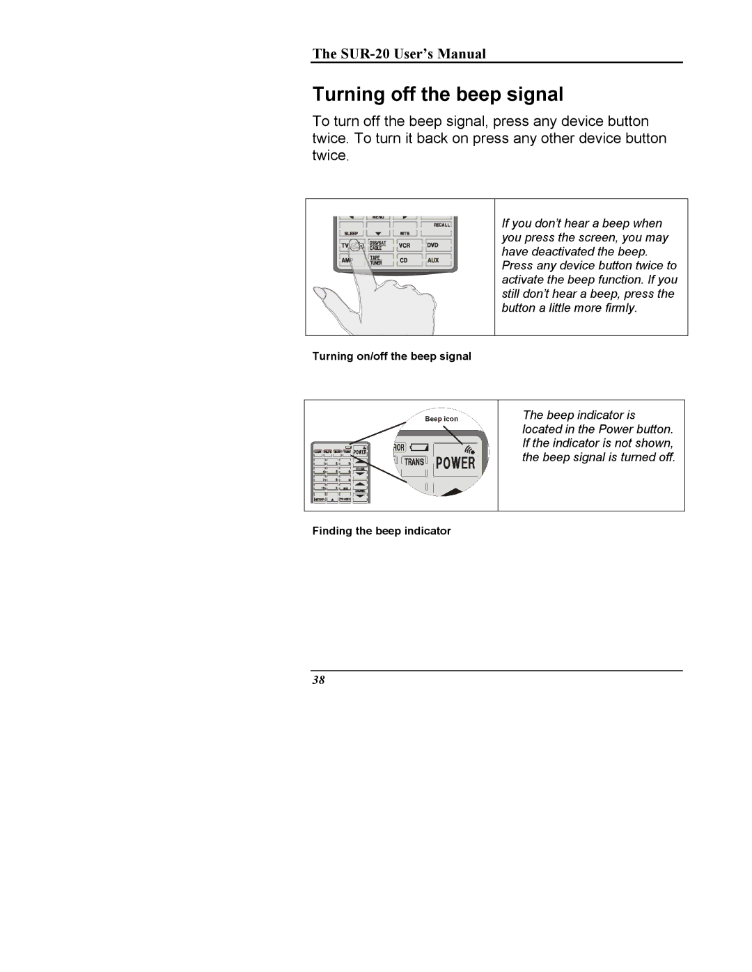 Sima Products SUR-20 user manual Turning off the beep signal 