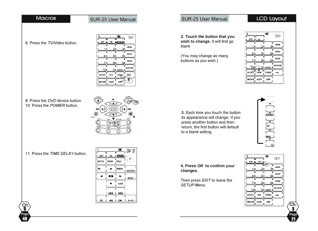 Sima Products SUR-25 user manual Press OK to confirm your changes 