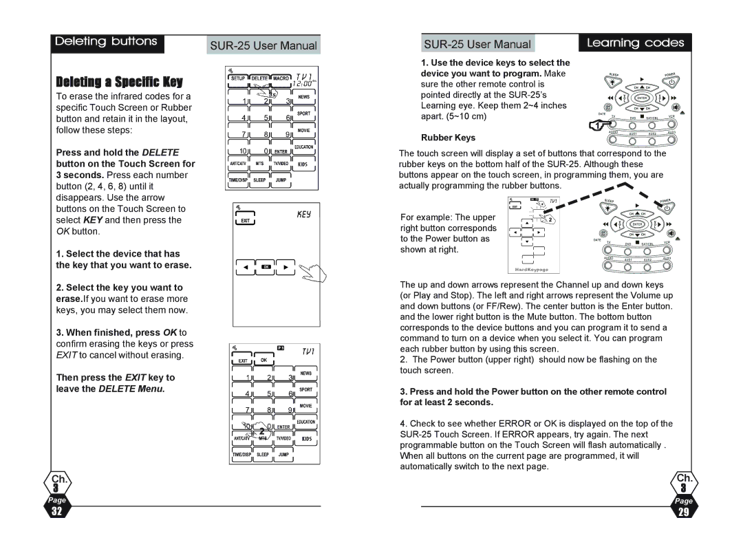 Sima Products SUR-25 user manual Deleting a Specific Key, Deleting buttons 