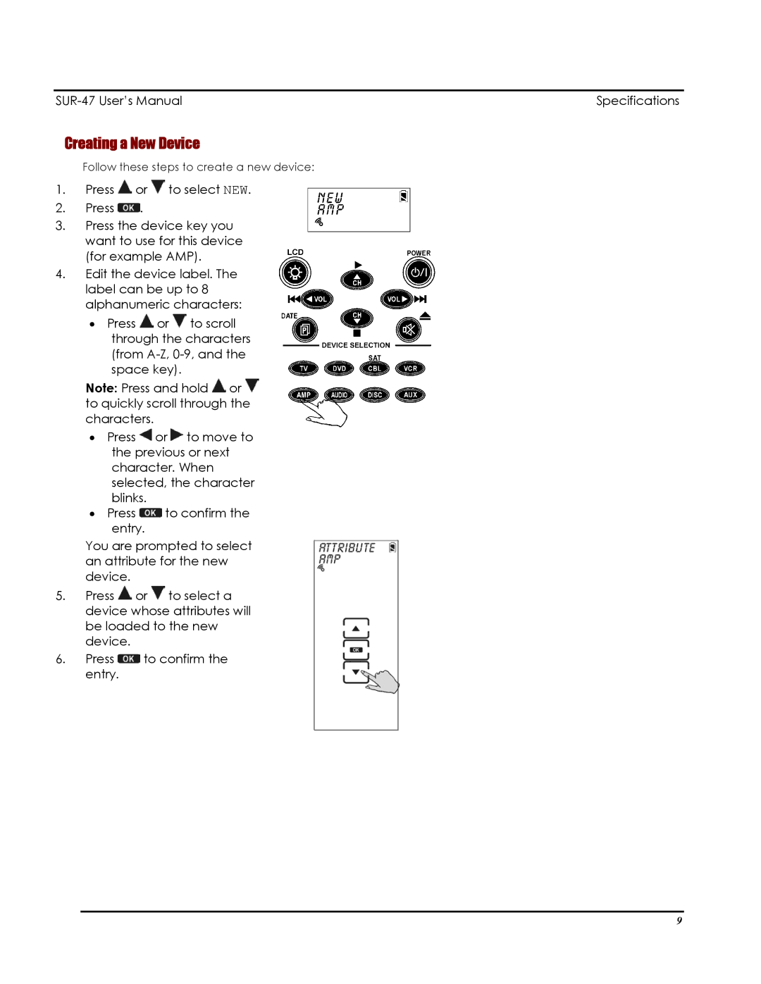 Sima Products SUR-47 user manual Creating a New Device 