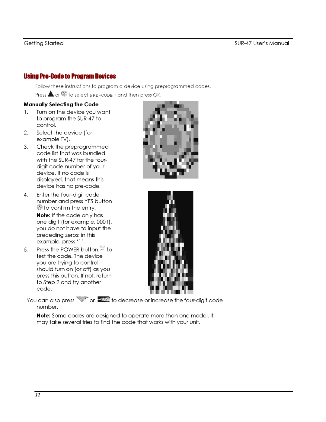 Sima Products SUR-47 user manual Using Pre-Code to Program Devices, Manually Selecting the Code 