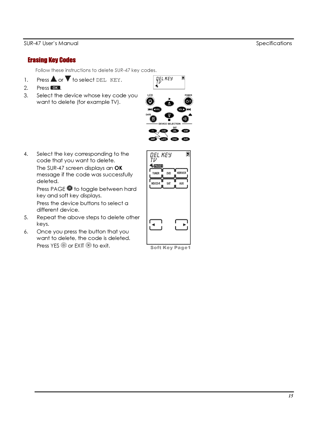 Sima Products SUR-47 user manual Erasing Key Codes 