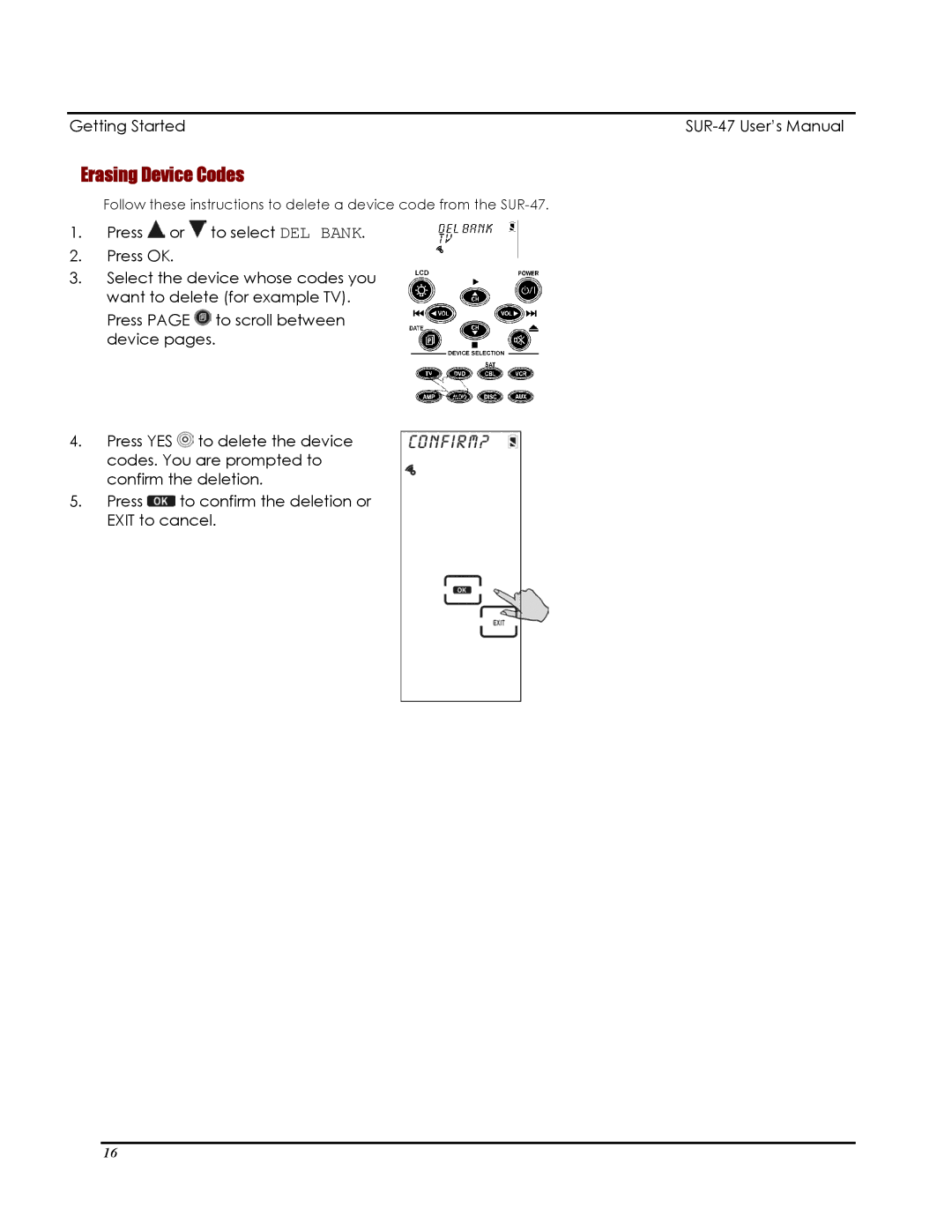 Sima Products SUR-47 user manual Erasing Device Codes 