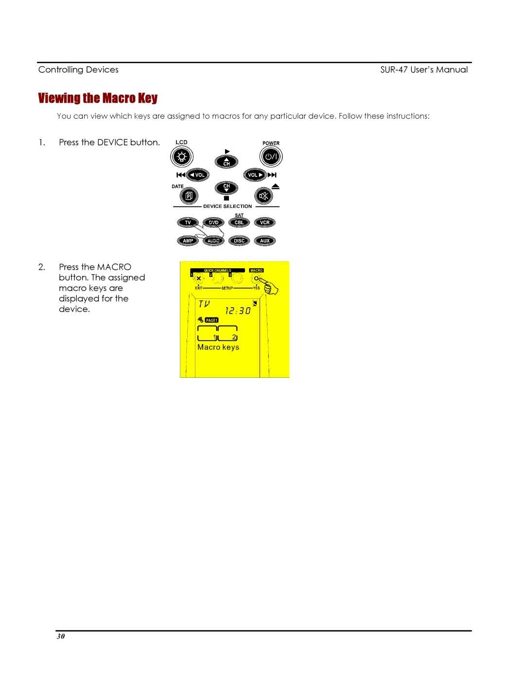 Sima Products SUR-47 user manual Viewing the Macro Key 