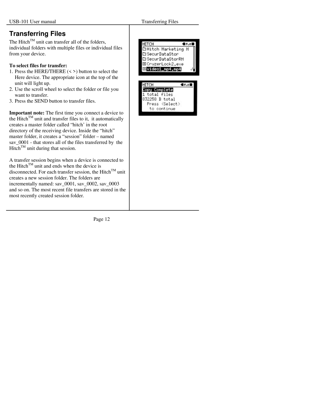 Sima Products USB-101 manual Transferring Files, To select files for transfer 