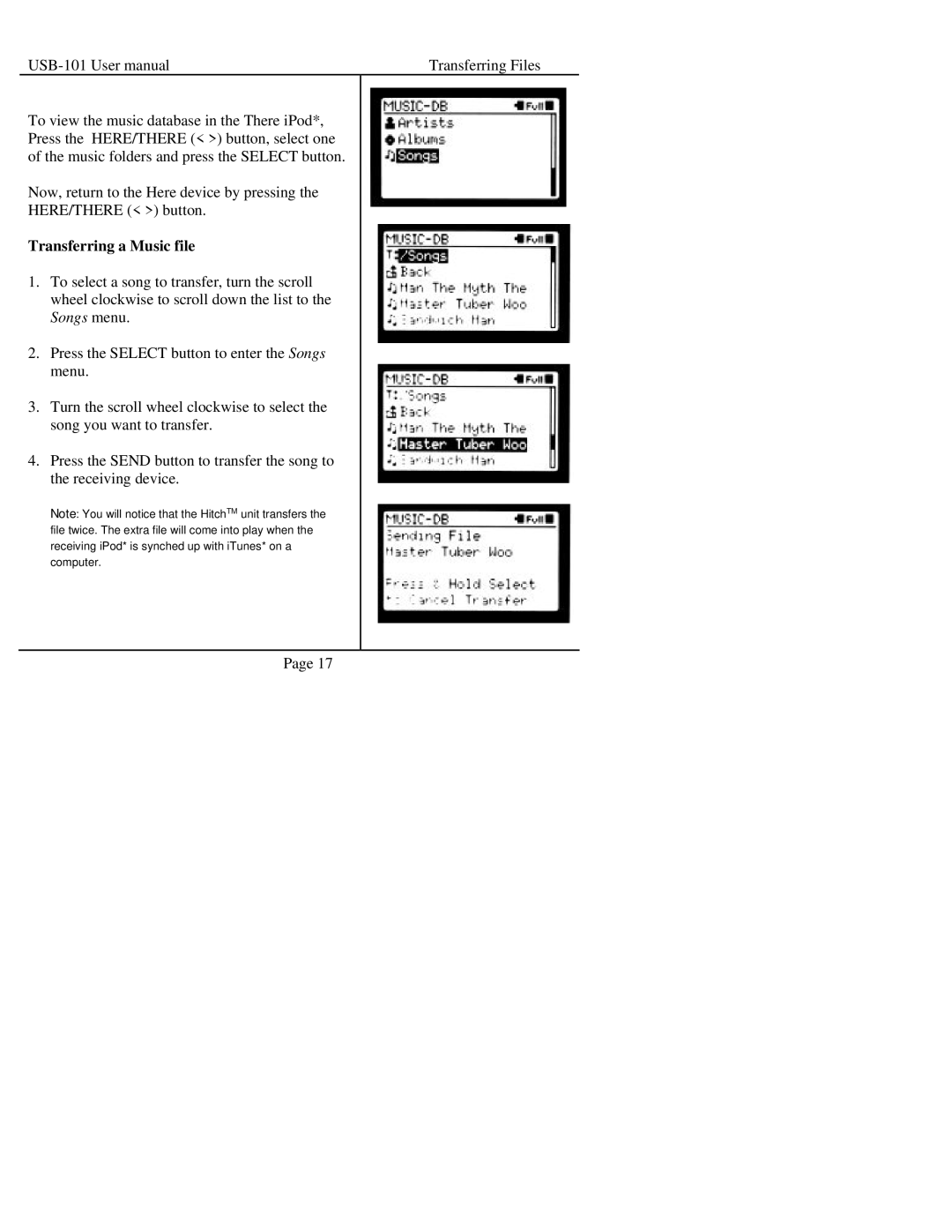 Sima Products USB-101 manual Transferring a Music file 