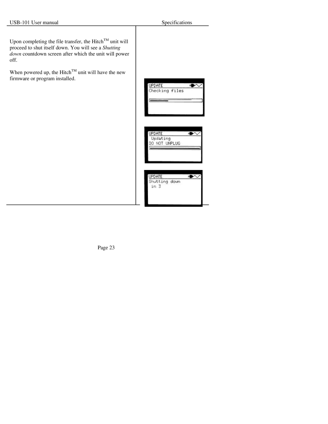 Sima Products USB-101 manual Specifications 