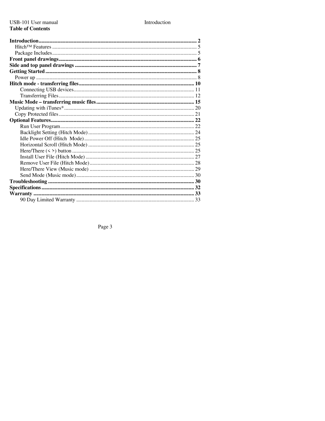 Sima Products USB-101 manual Table of Contents 