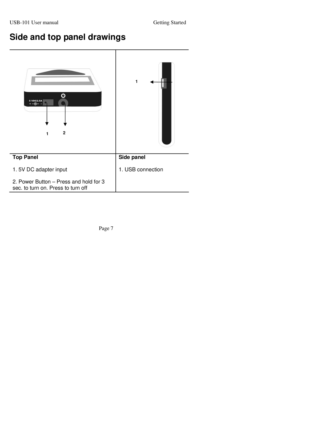 Sima Products USB-101 manual Side and top panel drawings 