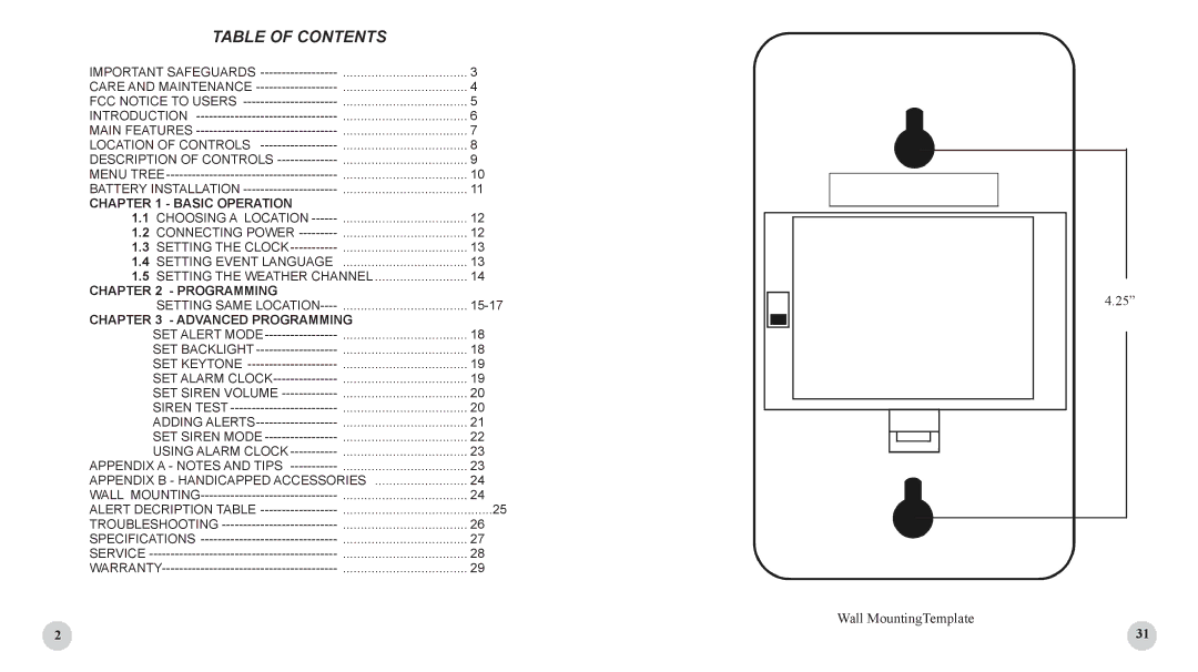 Sima Products WX-200 user manual Table of Contents 