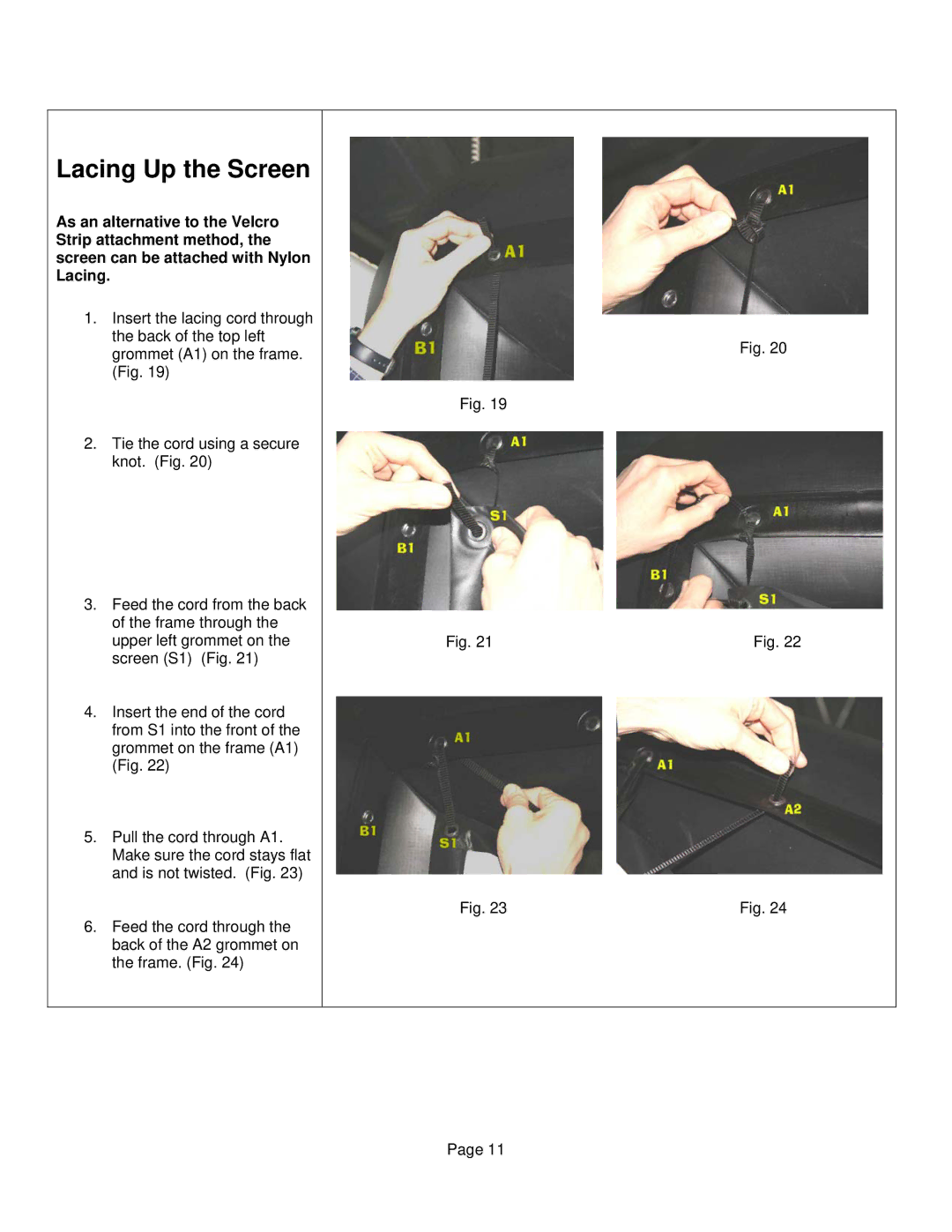 Sima Products XL-8, XL-12 user manual Lacing Up the Screen 